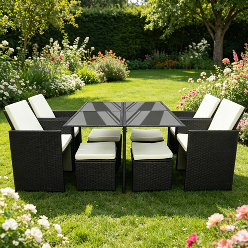 Rattan garden furniture set - garden,